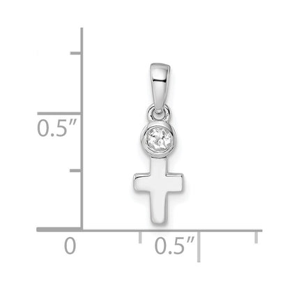 Sterling Silver Rhodium-plated Polished White Topaz Cross Pendant
