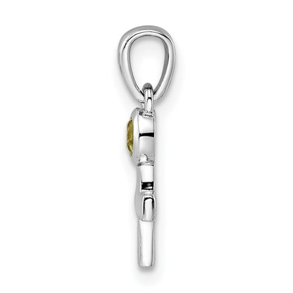 Sterling Silver Rhodium-plated Polished Peridot Cross Pendant