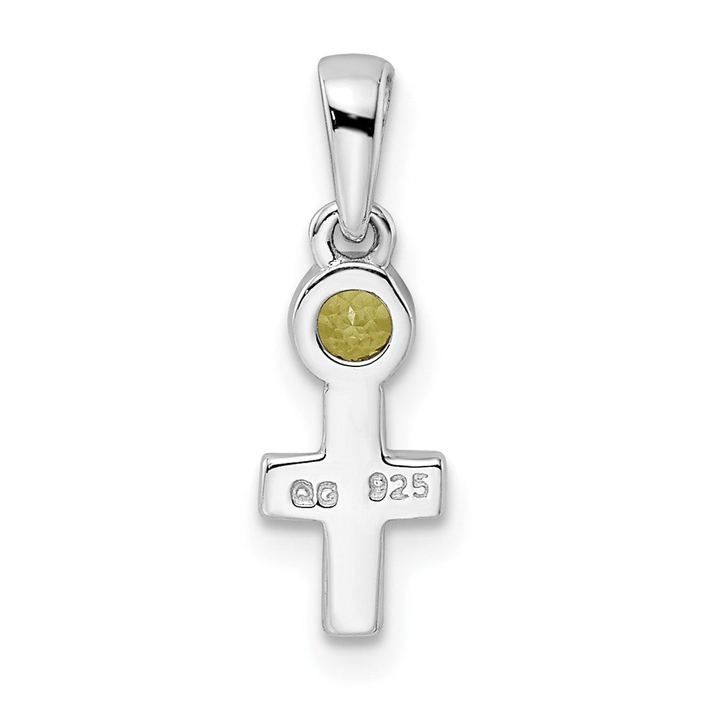 Sterling Silver Rhodium-plated Polished Peridot Cross Pendant