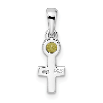 Sterling Silver Rhodium-plated Polished Peridot Cross Pendant