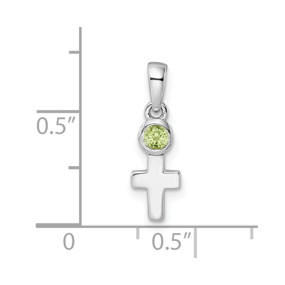 Sterling Silver Rhodium-plated Polished Peridot Cross Pendant