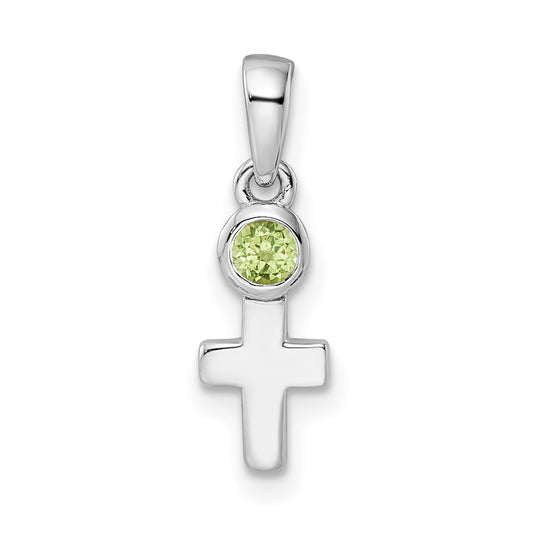 Sterling Silver Rhodium-plated Polished Peridot Cross Pendant