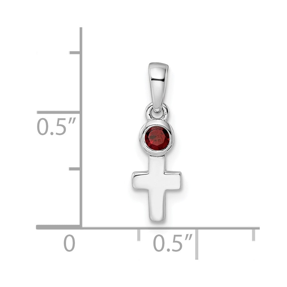 Sterling Silver Rhodium-plated Polished Garnet Cross Pendant