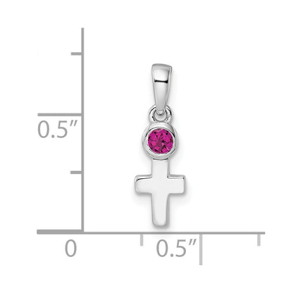 Sterling Silver Rhodium-plated Polished Rhodolite Garnet Cross Pendant