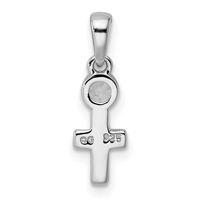 Sterling Silver Rhodium-plated Polished Aquamarine Cross Pendant