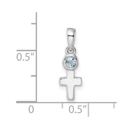 Sterling Silver Rhodium-plated Polished Aquamarine Cross Pendant