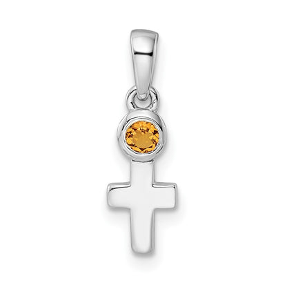 Sterling Silver Rhodium-plated Polished Citrine Cross Pendant