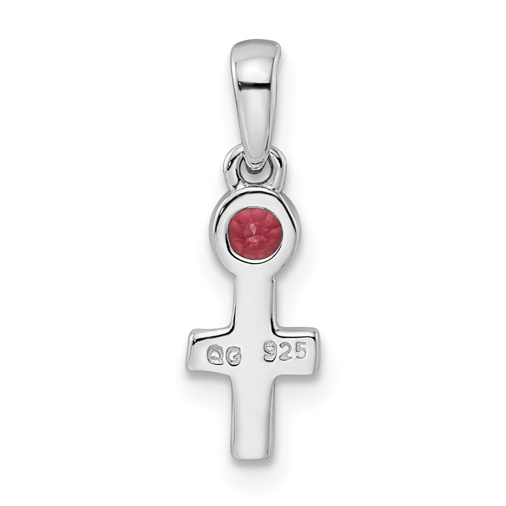 Sterling Silver Rhodium-plated Polished Pink Tourmaline Cross Pendant