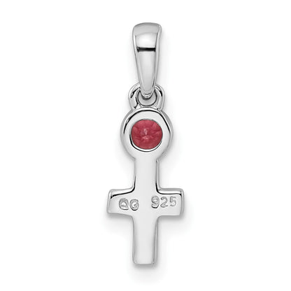 Sterling Silver Rhodium-plated Polished Pink Tourmaline Cross Pendant