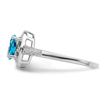 Sterling Silver Rhodium-plated Diamond u0026 Blue Topaz Ring