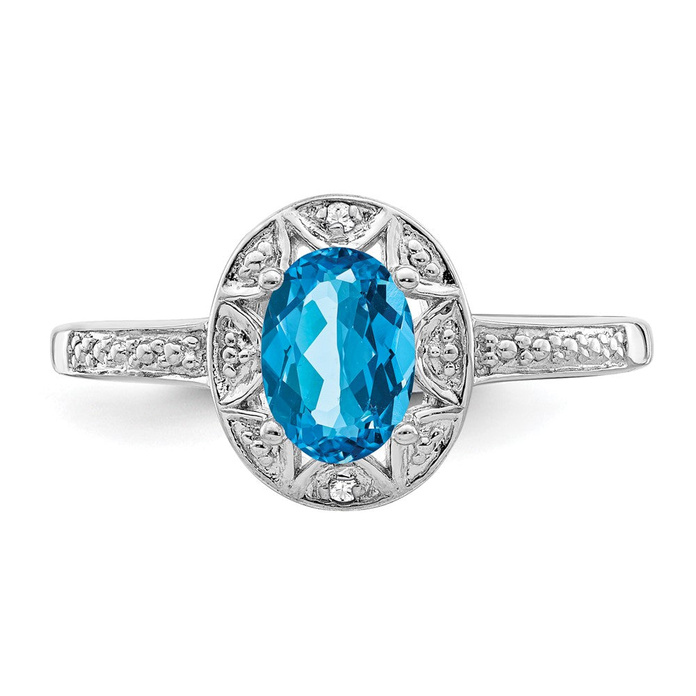 Sterling Silver Rhodium-plated Diamond u0026 Blue Topaz Ring