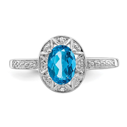 Sterling Silver Rhodium-plated Diamond u0026 Blue Topaz Ring