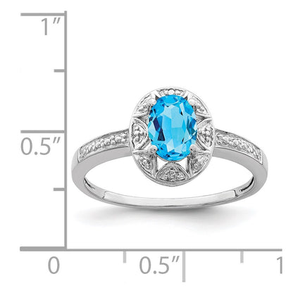 Sterling Silver Rhodium-plated Diamond u0026 Blue Topaz Ring