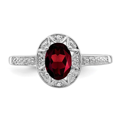 Sterling Silver Rhodium-plated Diamond u0026 Garnet Ring