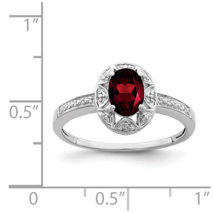 Sterling Silver Rhodium-plated Diamond u0026 Garnet Ring