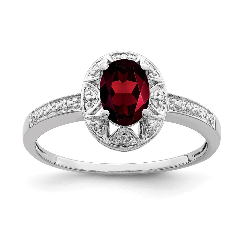Sterling Silver Rhodium-plated Diamond u0026 Garnet Ring