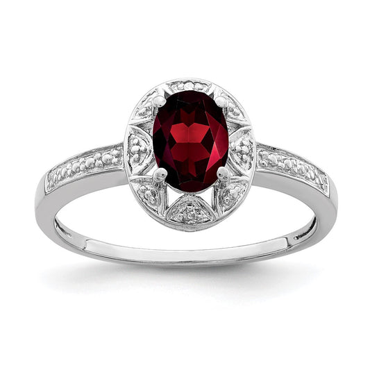 Sterling Silver Rhodium-plated Diamond u0026 Garnet Ring