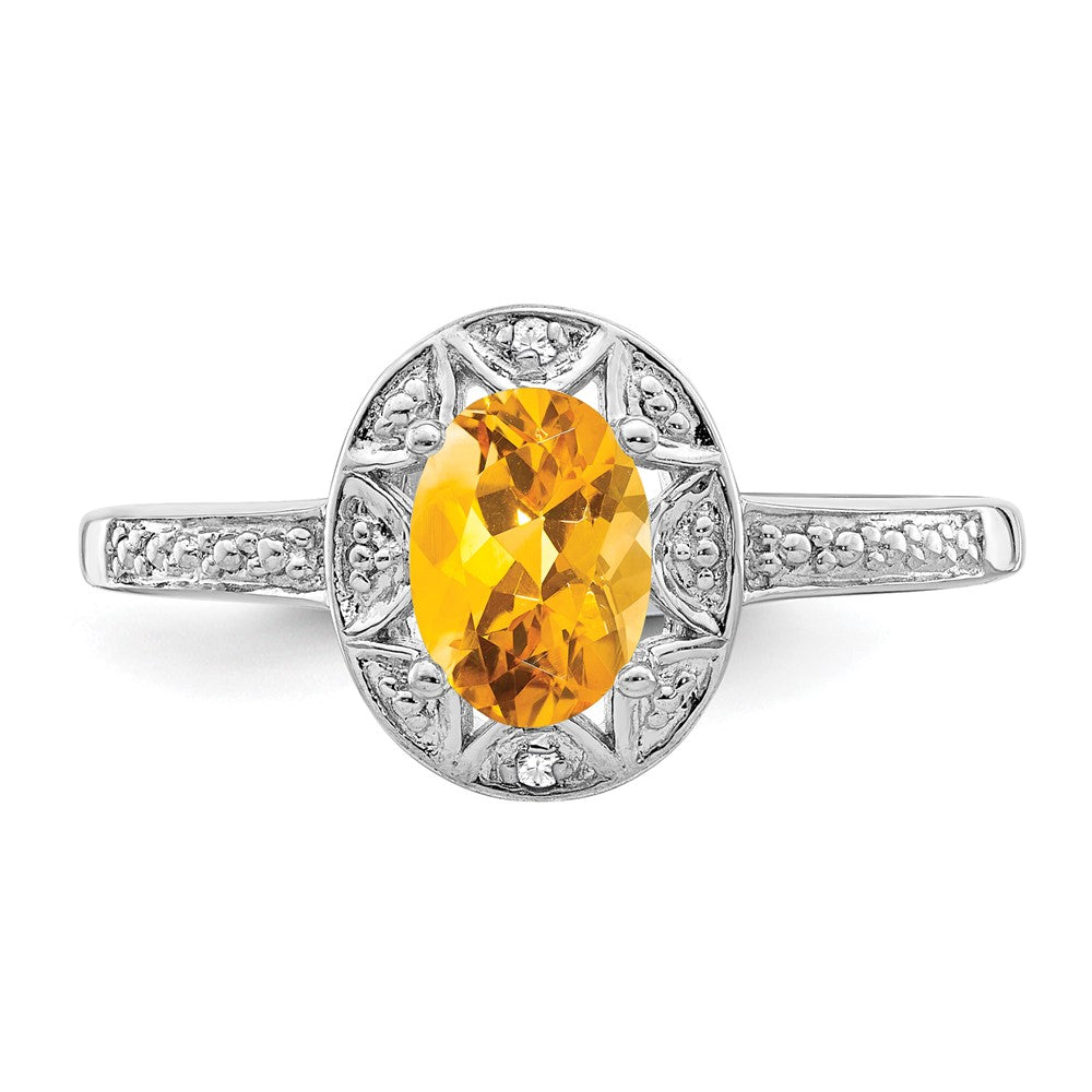 Sterling Silver Rhodium-plated Diamond u0026 Citrine Ring
