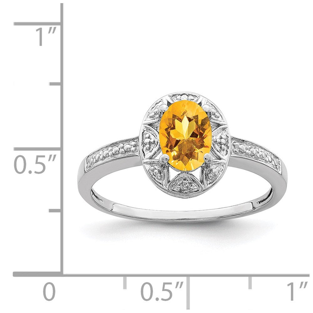 Sterling Silver Rhodium-plated Diamond u0026 Citrine Ring