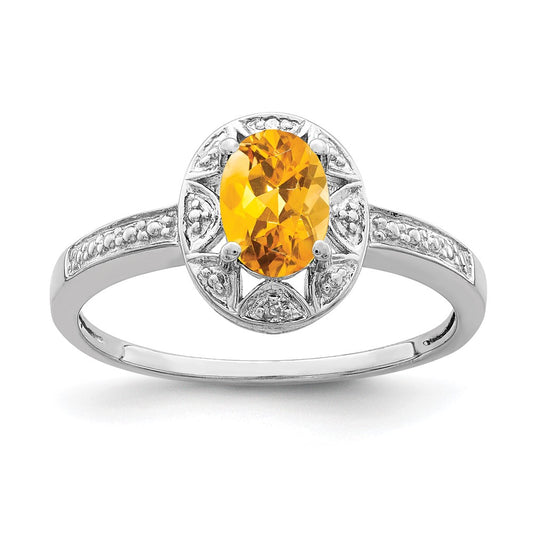 Sterling Silver Rhodium-plated Diamond u0026 Citrine Ring