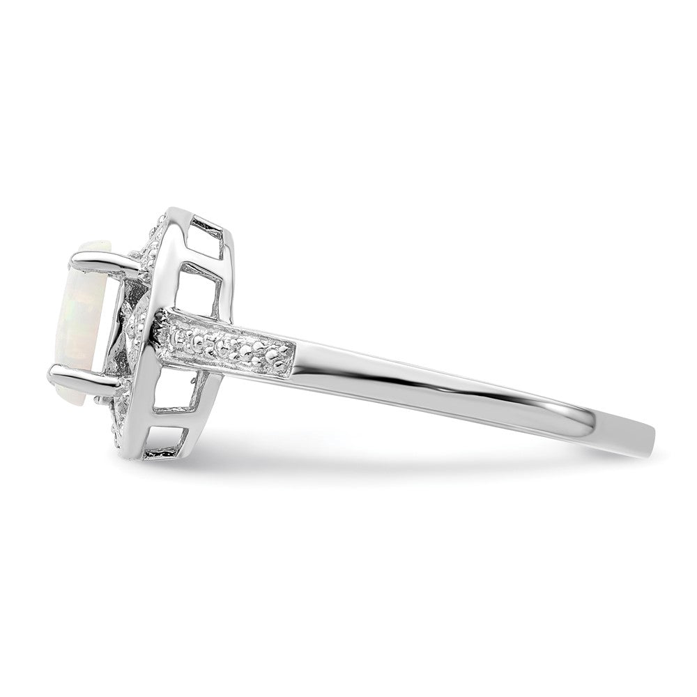 Sterling Silver Rhodium-plated Diamond u0026 Created Opal Ring