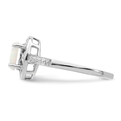 Sterling Silver Rhodium-plated Diamond u0026 Created Opal Ring