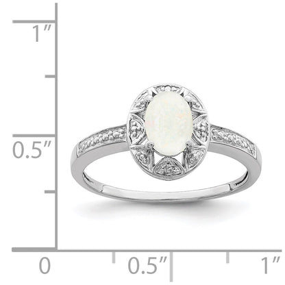 Sterling Silver Rhodium-plated Diamond u0026 Created Opal Ring