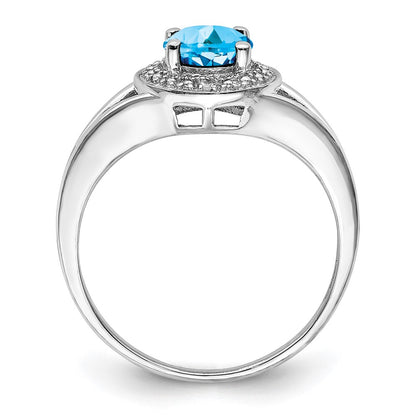 Sterling Silver Rhodium-plated Diamond u0026 Blue Topaz Ring