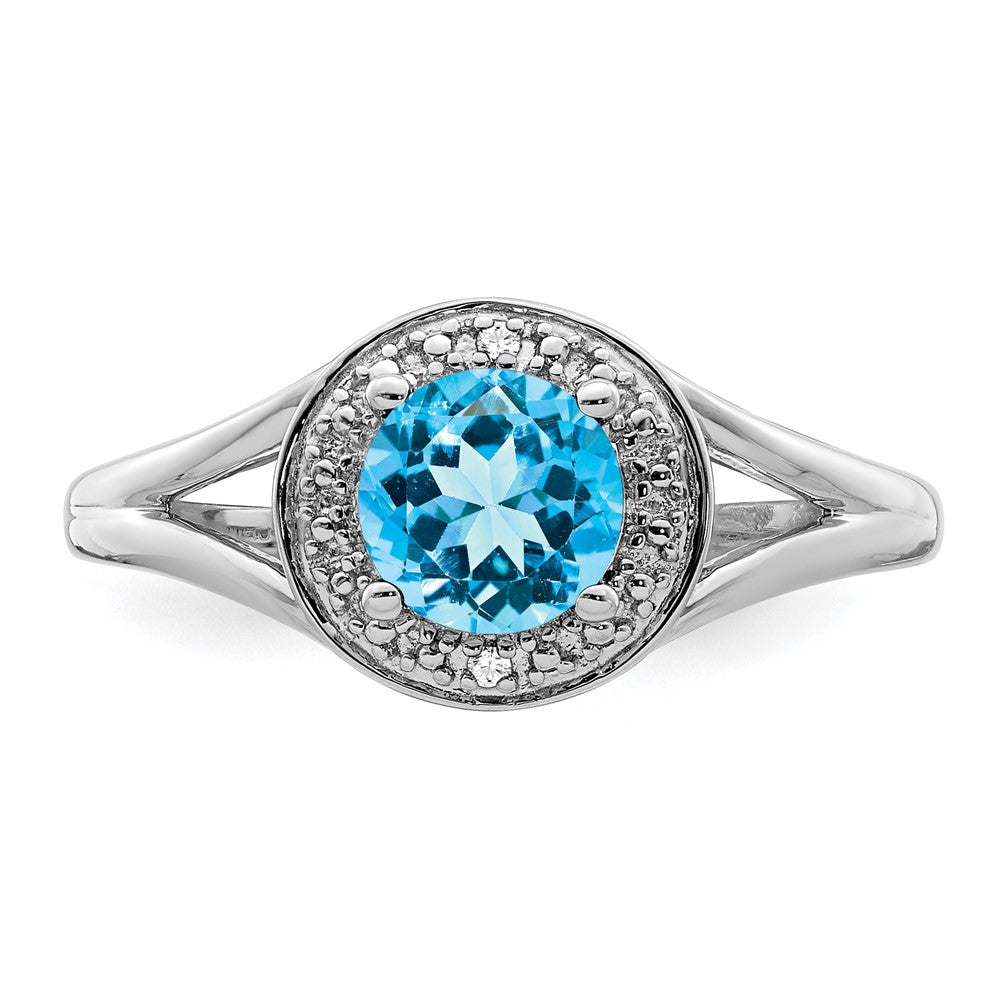 Sterling Silver Rhodium-plated Diamond u0026 Blue Topaz Ring