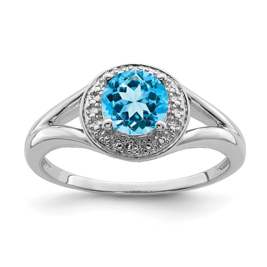Sterling Silver Rhodium-plated Diamond u0026 Blue Topaz Ring