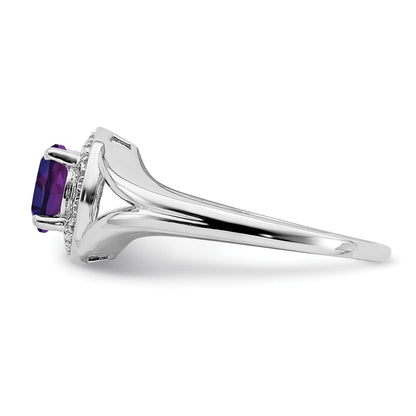 Sterling Silver Rhodium-plated Diamond u0026 Amethyst Ring