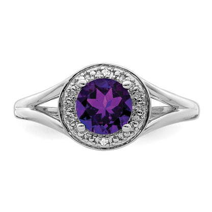 Sterling Silver Rhodium-plated Diamond u0026 Amethyst Ring