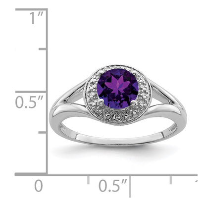 Sterling Silver Rhodium-plated Diamond u0026 Amethyst Ring