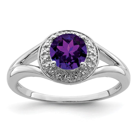 Sterling Silver Rhodium-plated Diamond u0026 Amethyst Ring