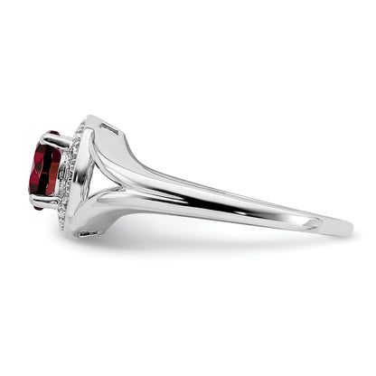 Sterling Silver Rhodium-plated Diamond u0026 Garnet Ring