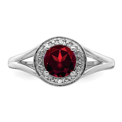 Sterling Silver Rhodium-plated Diamond u0026 Garnet Ring