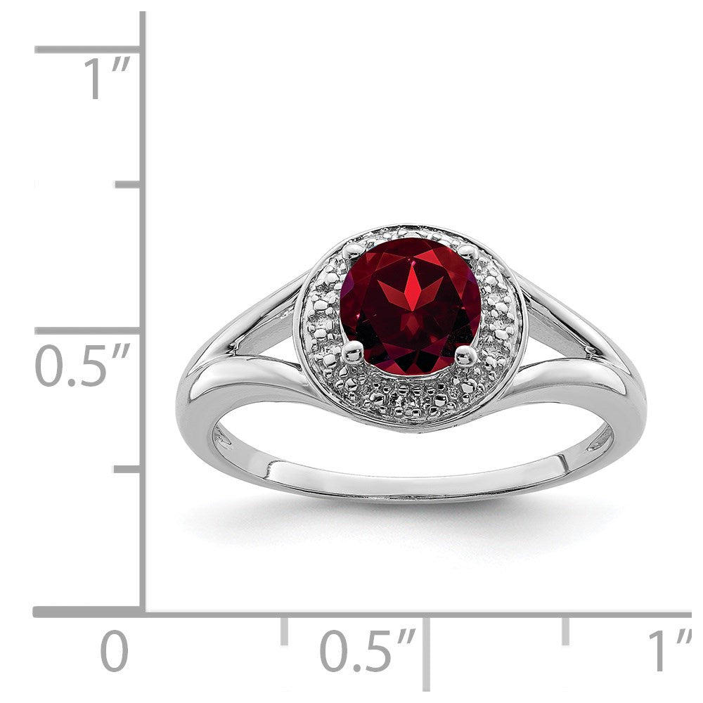 Sterling Silver Rhodium-plated Diamond u0026 Garnet Ring