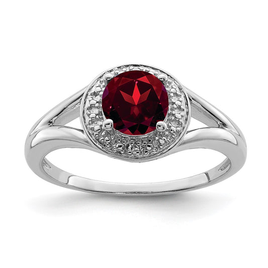 Sterling Silver Rhodium-plated Diamond u0026 Garnet Ring