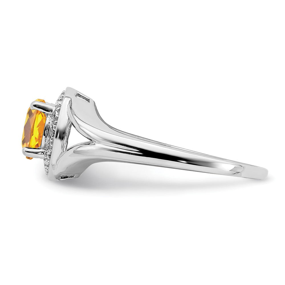 Sterling Silver Rhodium-plated Diamond u0026 Citrine Ring