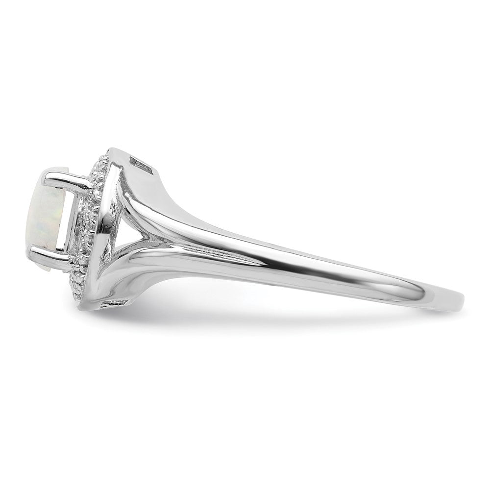 Sterling Silver Rhodium-plated Diamond u0026 Created Opal Ring