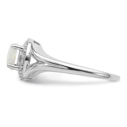 Sterling Silver Rhodium-plated Diamond u0026 Created Opal Ring