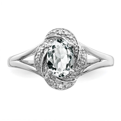 Sterling Silver Rhodium-plated Diamond u0026 White Topaz Ring
