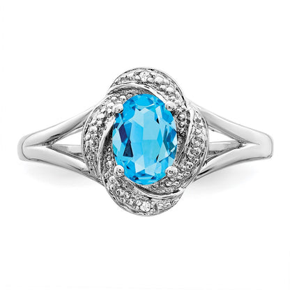 Sterling Silver Rhodium-plated Diamond u0026 Blue Topaz Ring