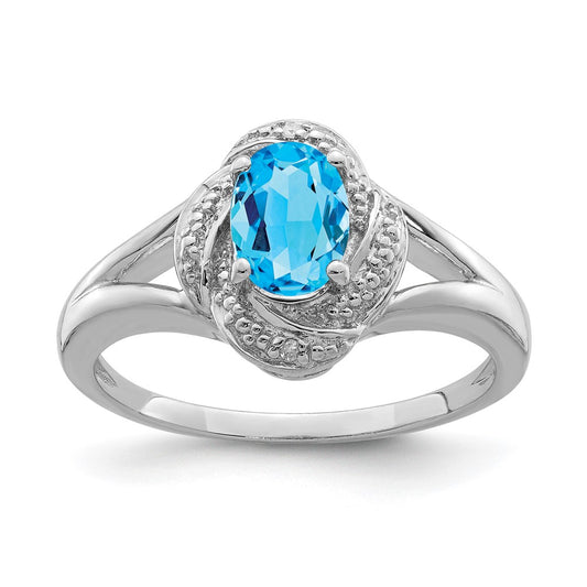 Sterling Silver Rhodium-plated Diamond u0026 Blue Topaz Ring