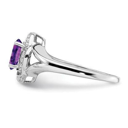 Sterling Silver Rhodium-plated Diamond u0026 Amethyst Ring