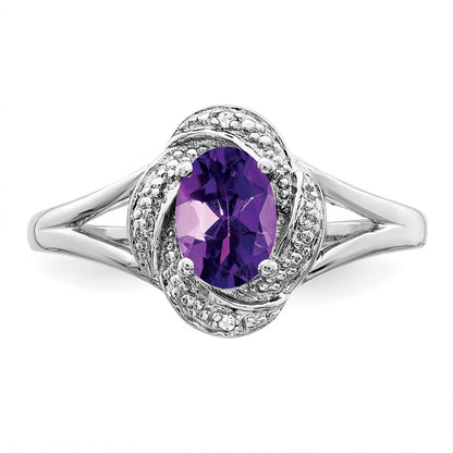 Sterling Silver Rhodium-plated Diamond u0026 Amethyst Ring