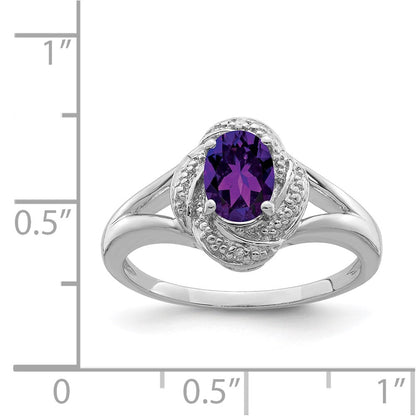 Sterling Silver Rhodium-plated Diamond u0026 Amethyst Ring