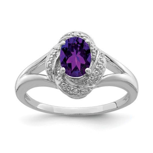 Sterling Silver Rhodium-plated Diamond u0026 Amethyst Ring