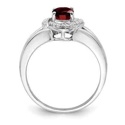 Sterling Silver Rhodium-plated Diamond u0026 Garnet Ring