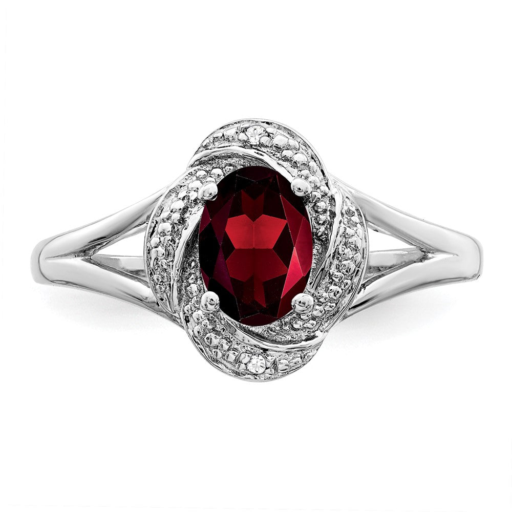 Sterling Silver Rhodium-plated Diamond u0026 Garnet Ring